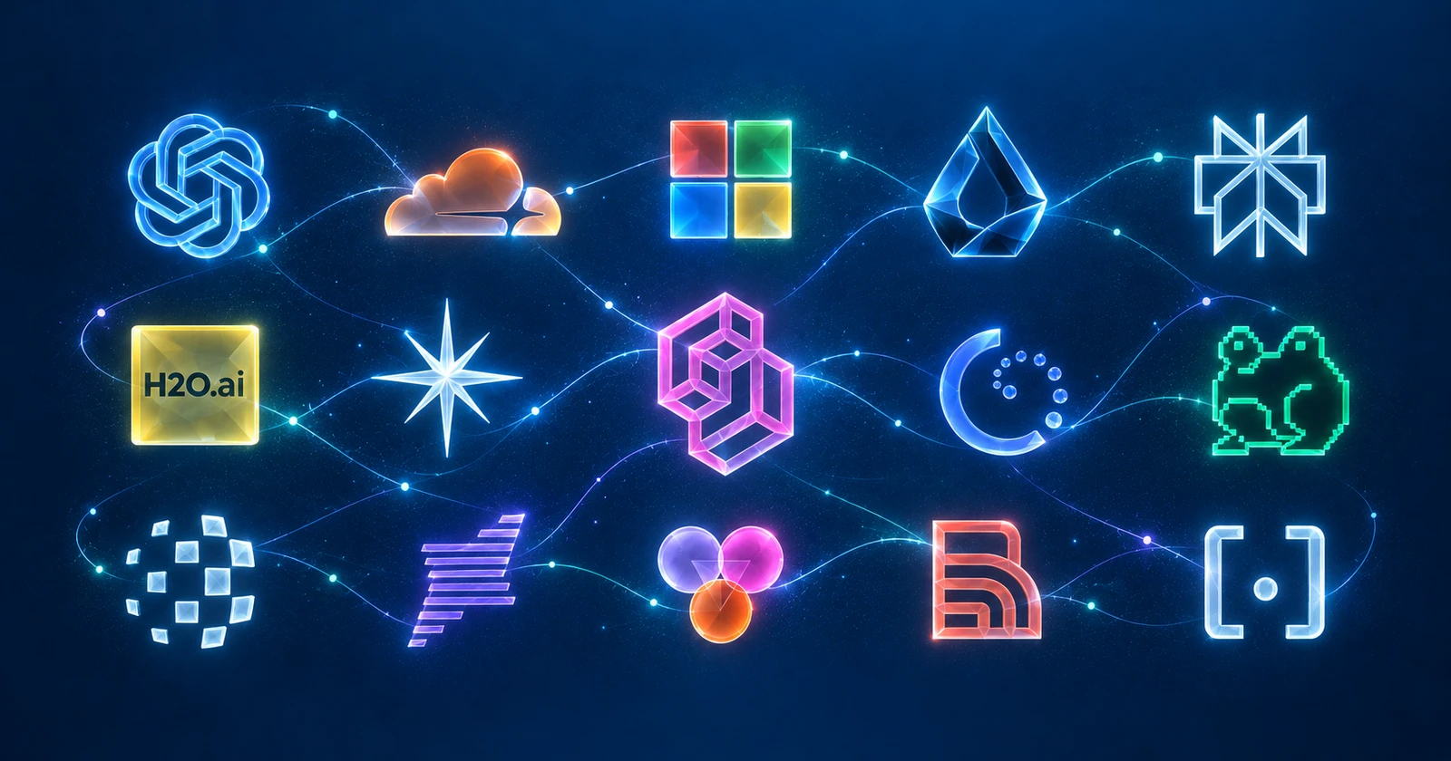 A landscape of glass company and project emblems on a deep blue background, with the TypeSafe mark for Jev at the center.